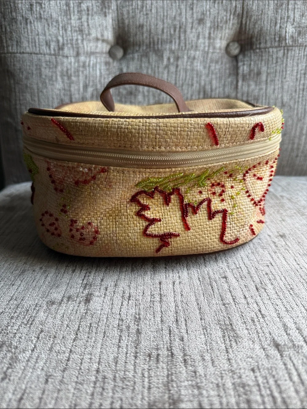 Vintage Americana by Sharif Beaded Raffia Cosmetic Train Case